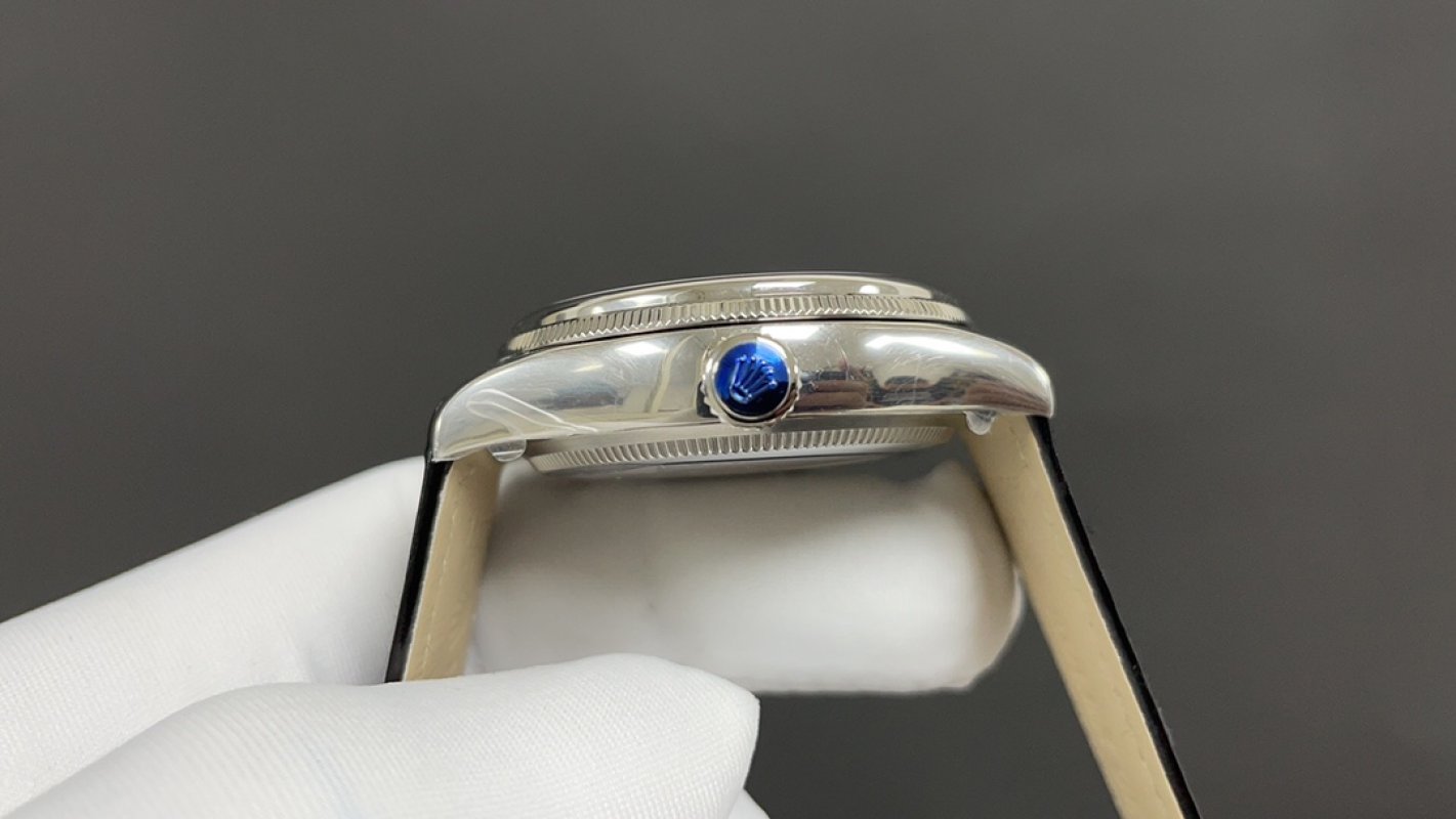 Rolex Cellini Dual Time 39mm Silver Dial Leather Strap Watch view