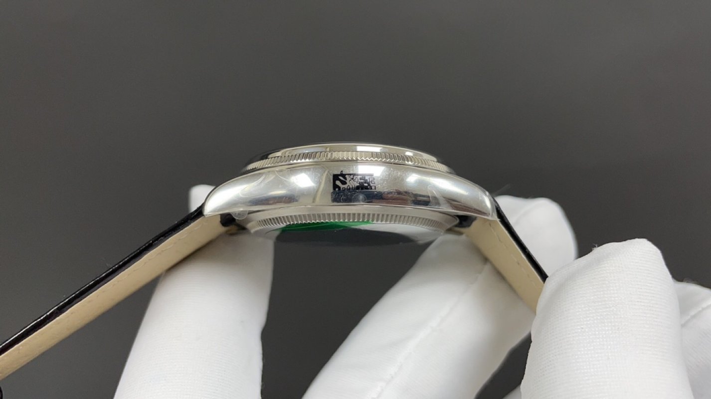Rolex Cellini Dual Time 39mm Silver Dial Leather Strap Watch view