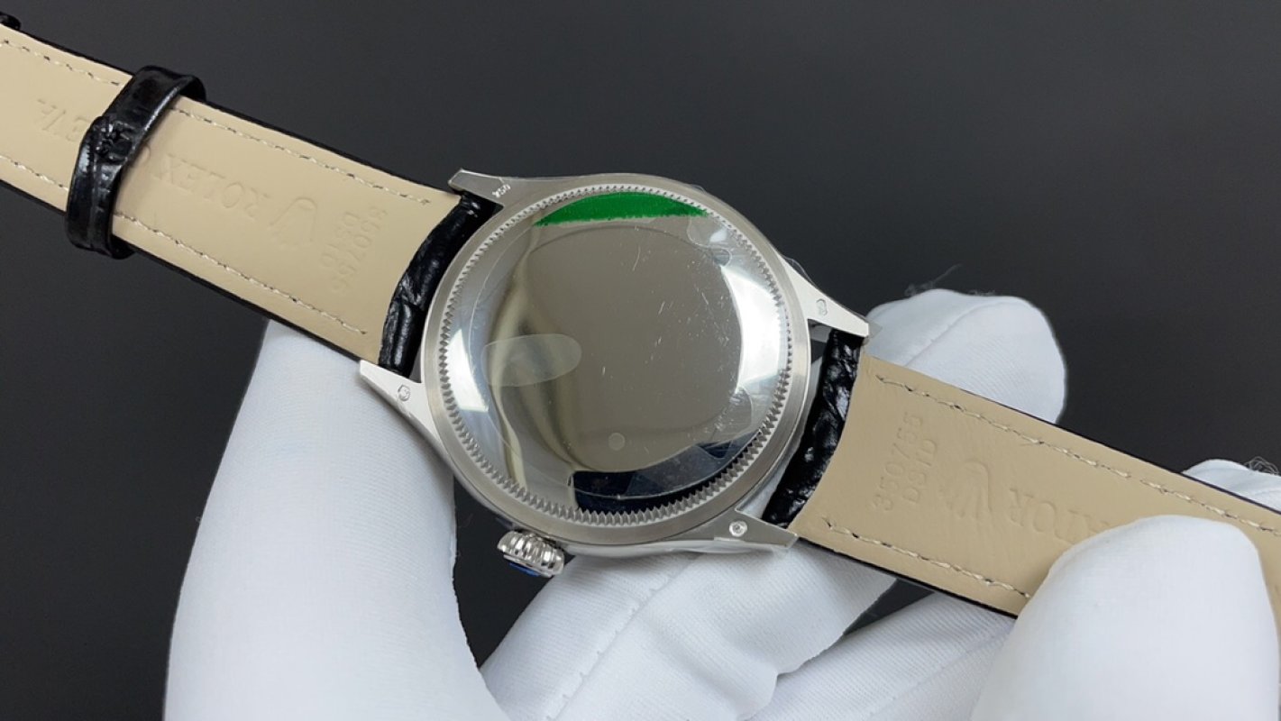 Rolex Cellini Dual Time 39mm Silver Dial Leather Strap Watch view