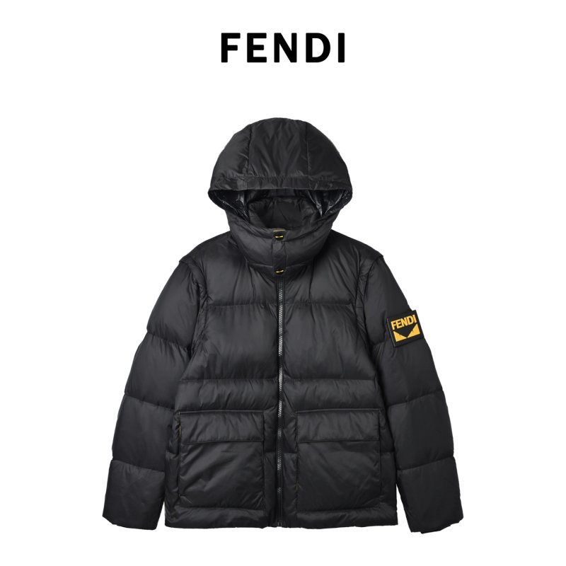 Black Quilted Down Puffer Jacket with Yellow Straps view