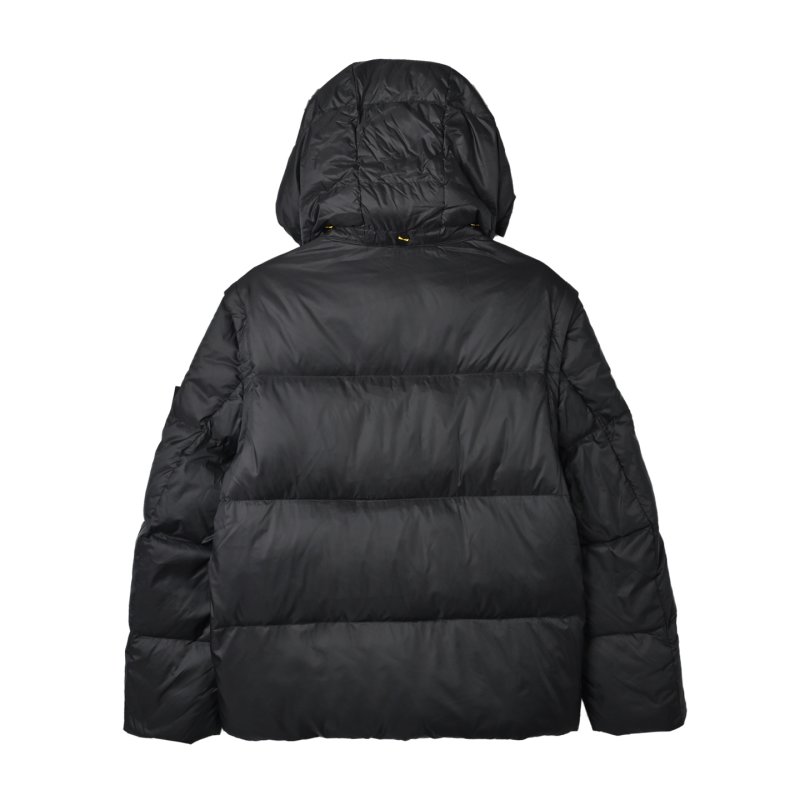Black Quilted Down Puffer Jacket with Yellow Straps view