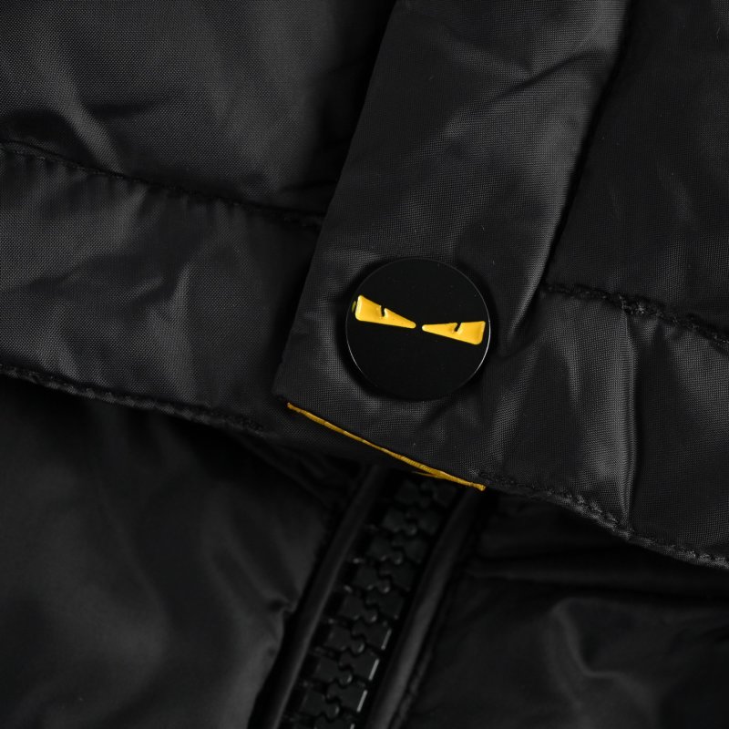 Black Quilted Down Puffer Jacket with Yellow Straps view