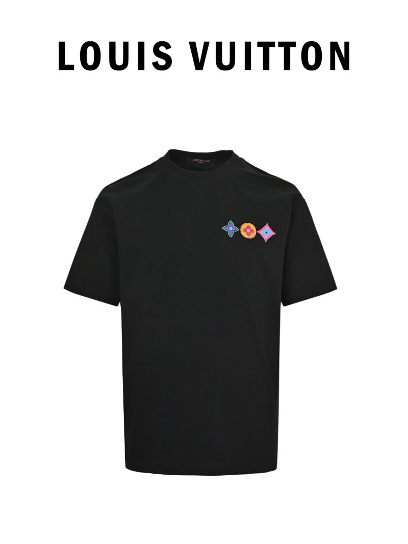 Louis Vuitton Colorful Monogram Embroidered Black T-Shirt