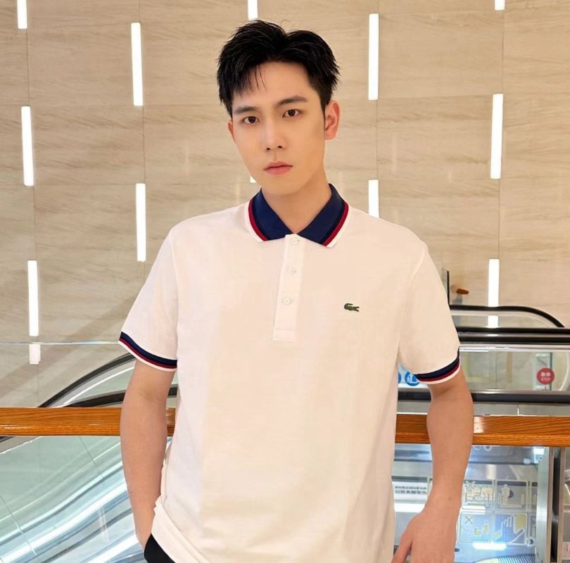 Lacoste Classic Polo Shirt White with Navy Trim