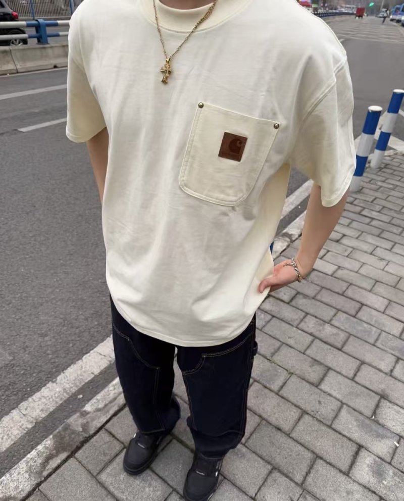Cream Utility Pocket T-Shirt with Brown Label