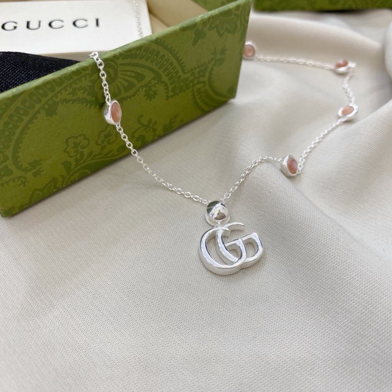 Gucci Double G Pink Pearl Shell Stone Pendant Necklace view