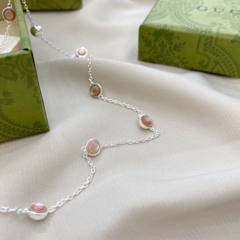 Gucci Double G Pink Pearl Shell Stone Pendant Necklace view