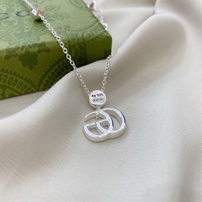 Gucci Double G Pink Pearl Shell Stone Pendant Necklace view