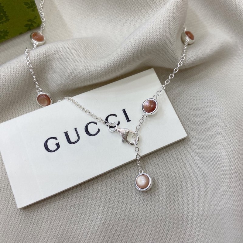 Gucci Double G Pink Pearl Shell Stone Pendant Necklace view