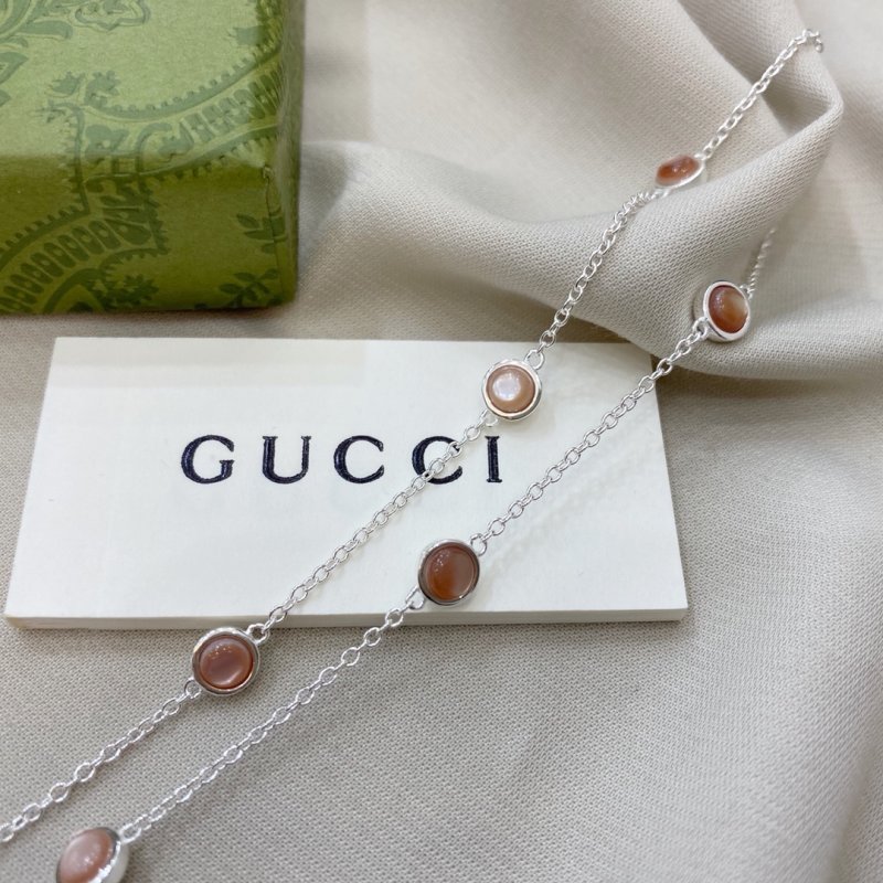 Gucci Double G Pink Pearl Shell Stone Pendant Necklace view