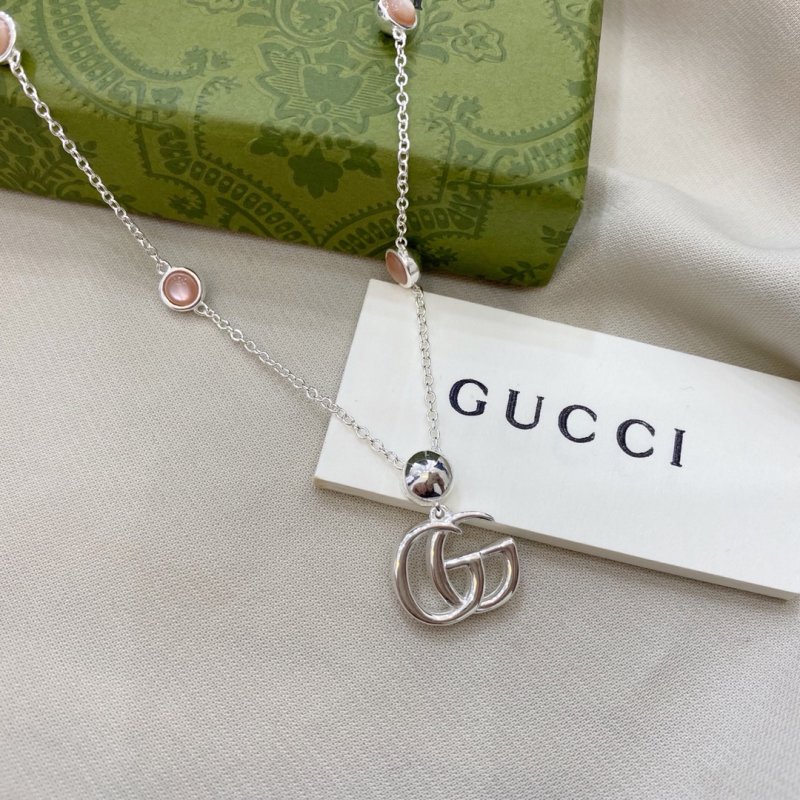 Gucci Double G Pink Pearl Shell Stone Pendant Necklace view