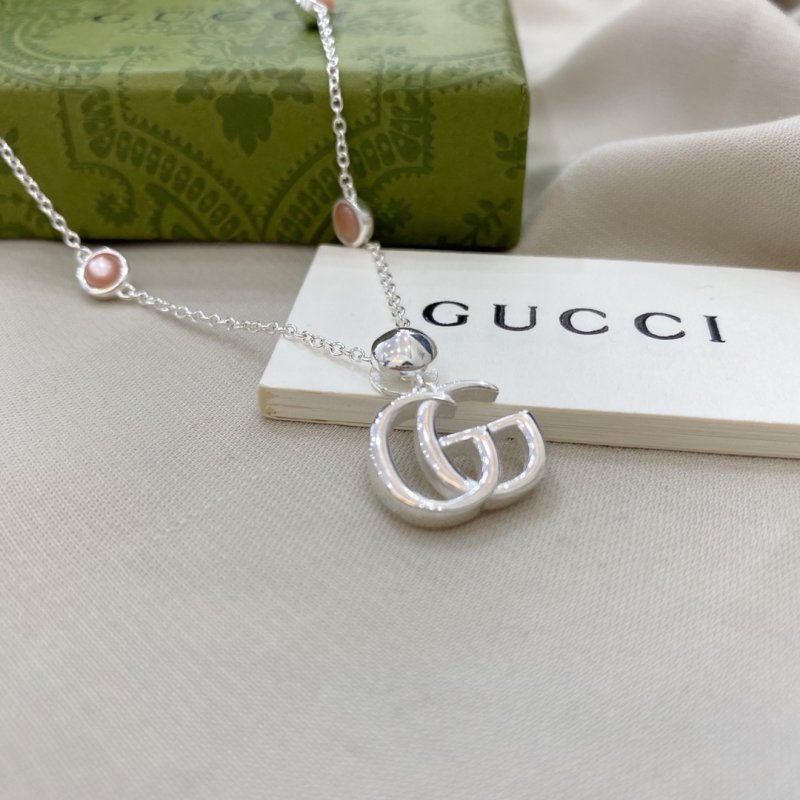 Gucci Double G Pink Pearl Shell Stone Pendant Necklace view