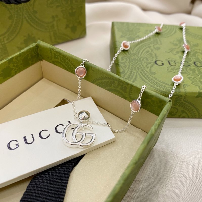 Gucci Double G Pink Pearl Shell Stone Pendant Necklace view