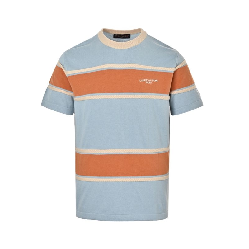Striped Color-Block Short Sleeve T-Shirt - Blue/Orange view