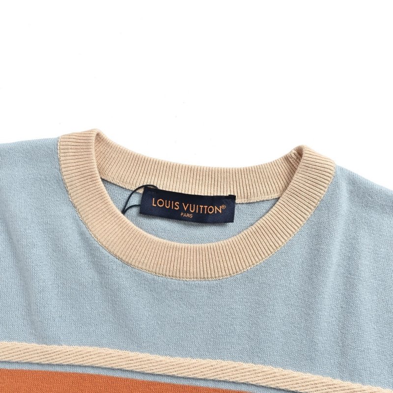 Striped Color-Block Short Sleeve T-Shirt - Blue/Orange view