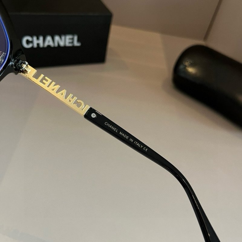 Chanel Black Oversized Frame Sunglasses with Gold Temple Detail view