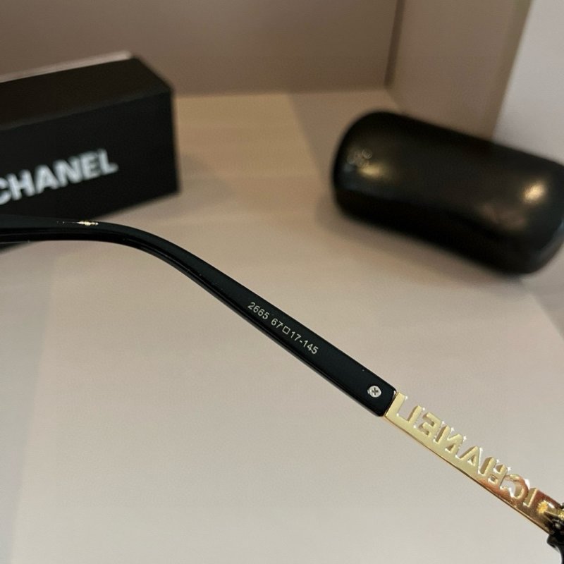 Chanel Black Oversized Frame Sunglasses with Gold Temple Detail view