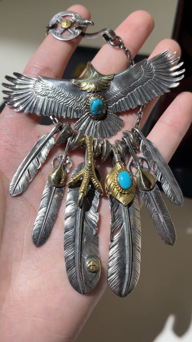 Silver & Gold Eagle Turquoise Pendant Keychain