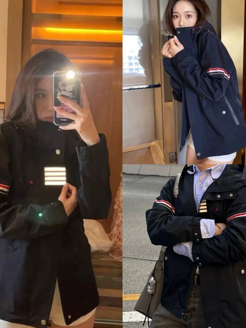 Navy Puffer Jacket with Striped Cuff Detail view