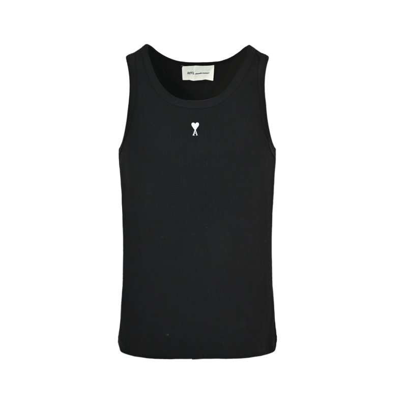 Essentials Black Ribbed Tank Top with Heart Logo view