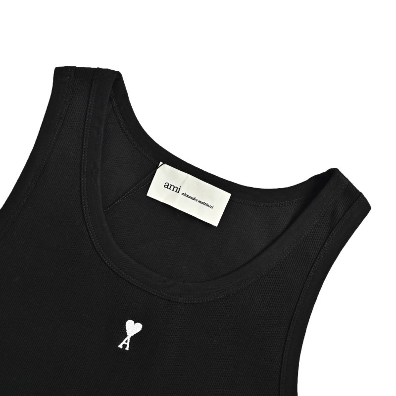 Essentials Black Ribbed Tank Top with Heart Logo view