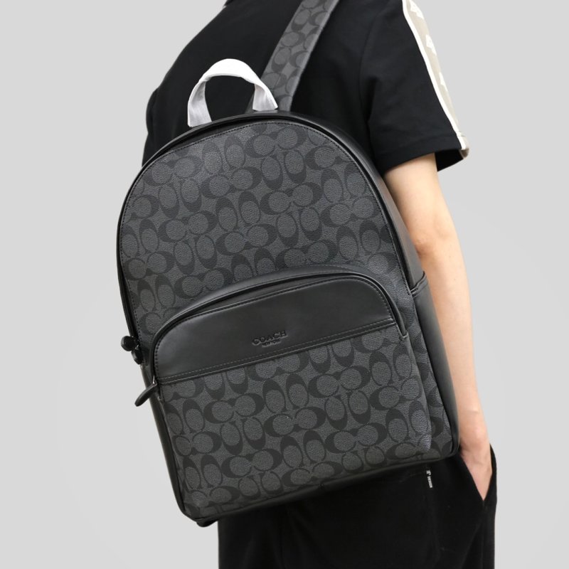 Coach Signature Monogram Charcoal Leather Backpack view