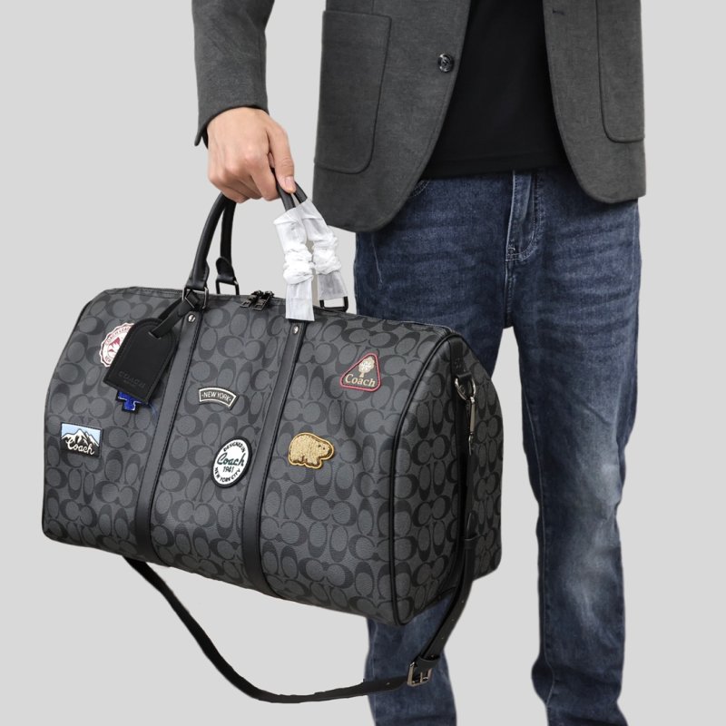 Coach Signature Monogram Charcoal Leather Backpack view