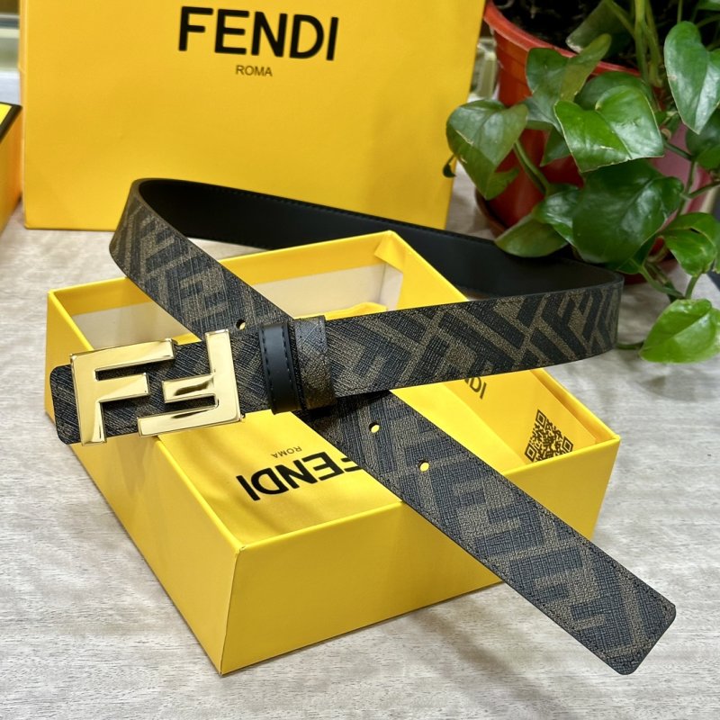 Fendi FF Logo Black Canvas Leather Belt 3.0cm