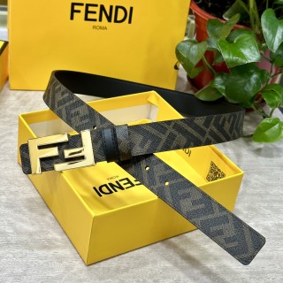 Fendi FF Logo Black Canvas Leather Belt 3.0cm
