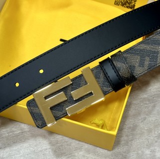 Fendi FF Logo Black Canvas Leather Belt 3.0cm view 2