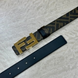 Fendi FF Logo Black Canvas Leather Belt 3.0cm view 3