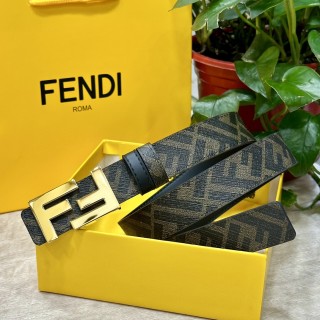 Fendi FF Logo Black Canvas Leather Belt 3.0cm view 4