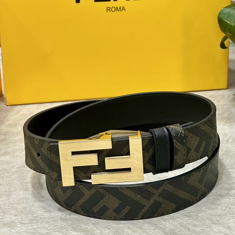 Fendi FF Logo Black Canvas Leather Belt 3.0cm view
