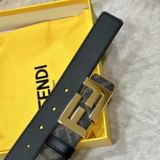 Fendi FF Logo Black Canvas Leather Belt 3.0cm view 7