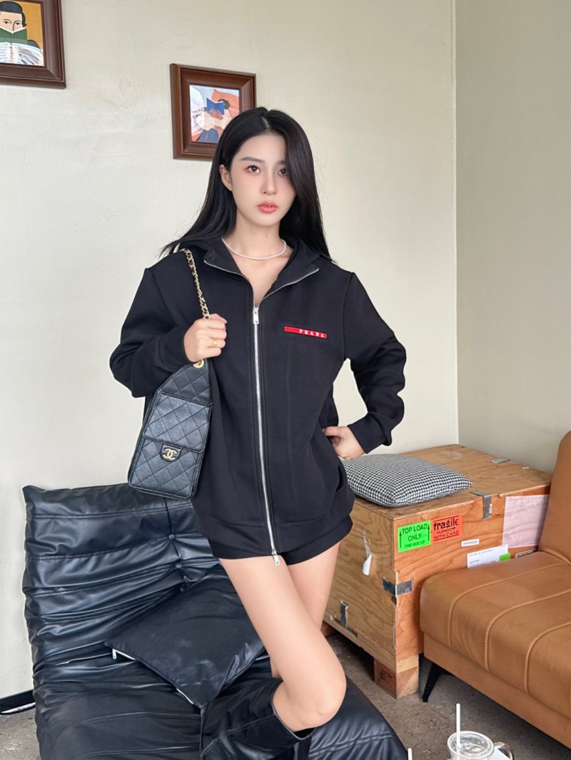 Essentials Black Zip-Up Jacket with Red Stripe Detail view