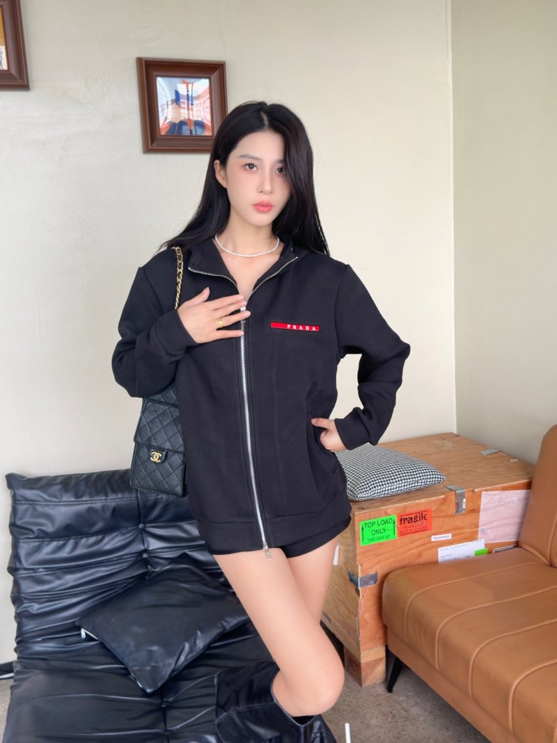 Essentials Black Zip-Up Jacket with Red Stripe Detail view