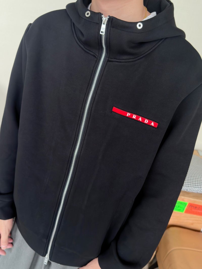 Essentials Black Zip-Up Jacket with Red Stripe Detail view
