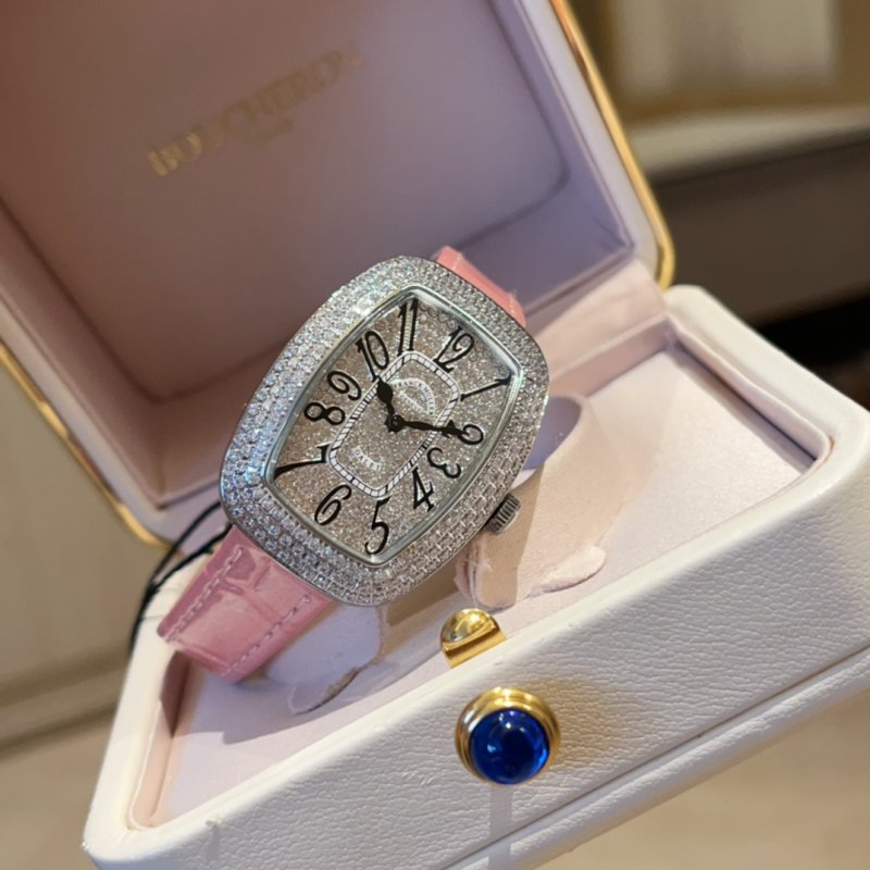 Franck Muller Tonneau Diamond Crystal Pink Leather Watch