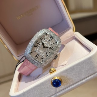 Franck Muller Tonneau Diamond Crystal Pink Leather Watch