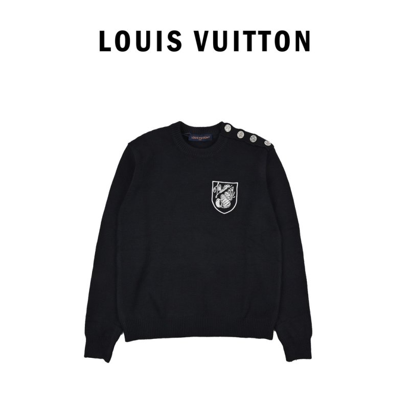 Louis Vuitton Shell Badge Embroidered Crewneck Sweater Black