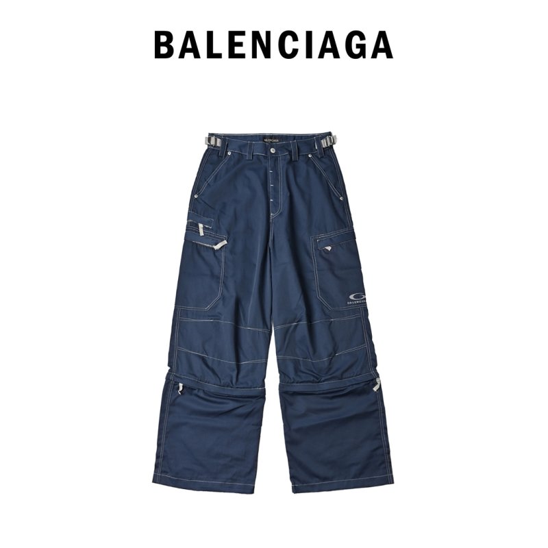 Navy Wide-Leg Cargo Pants view