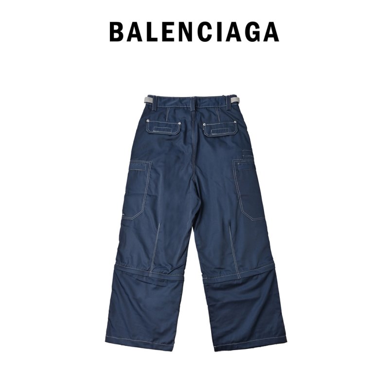 Navy Wide-Leg Cargo Pants view