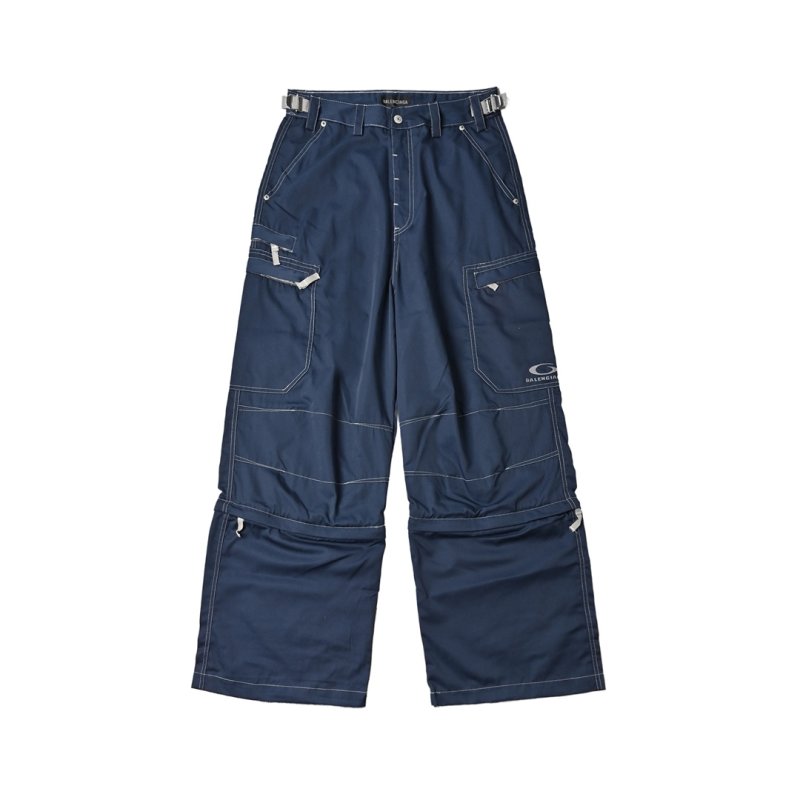 Navy Wide-Leg Cargo Pants view