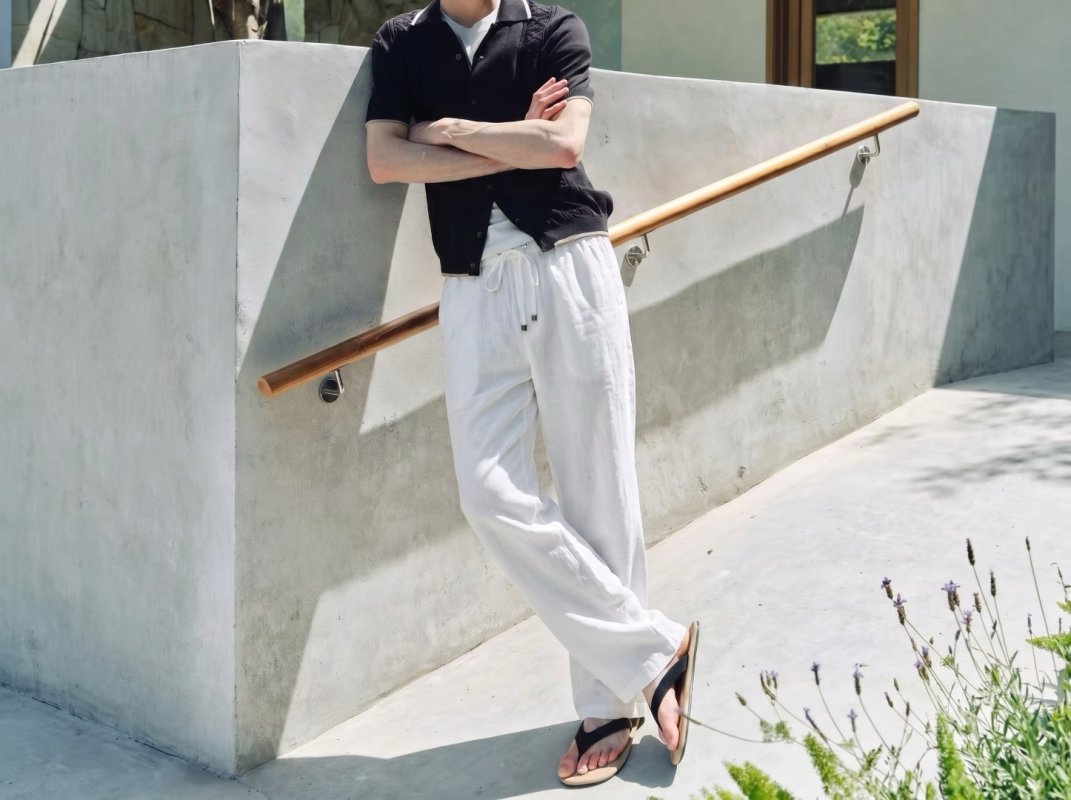 Essentials White Relaxed Fit Linen Trousers view