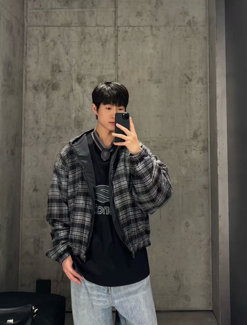 Black & White Plaid Oversized Bomber Jacket view