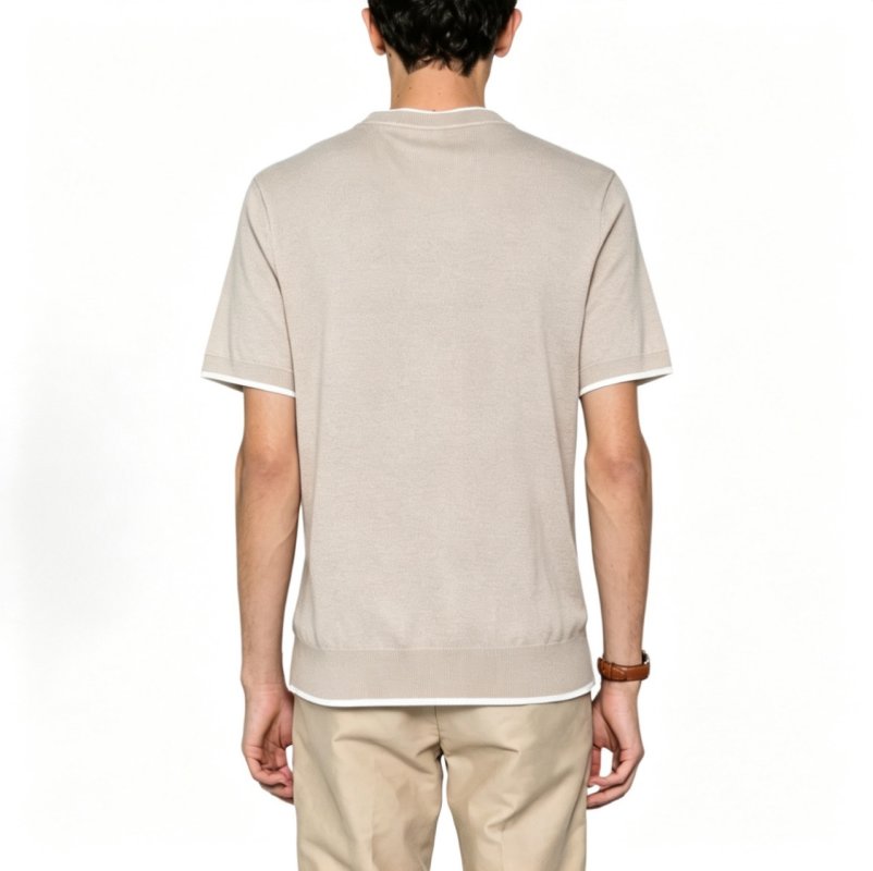 Beige Crew Neck Short Sleeve T-Shirt with Contrast Trim view