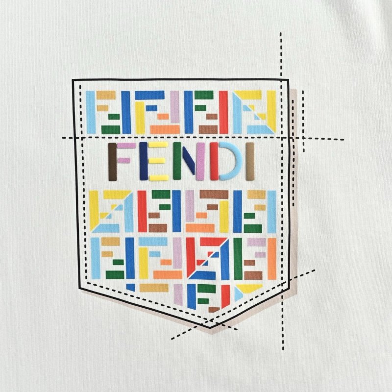 Fendi Multicolor Logo Pocket White T-Shirt view