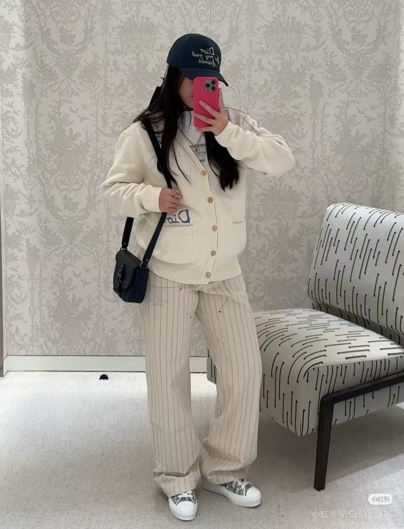 Dior Cream Wool Blend Cardigan with Logo Embroidery view
