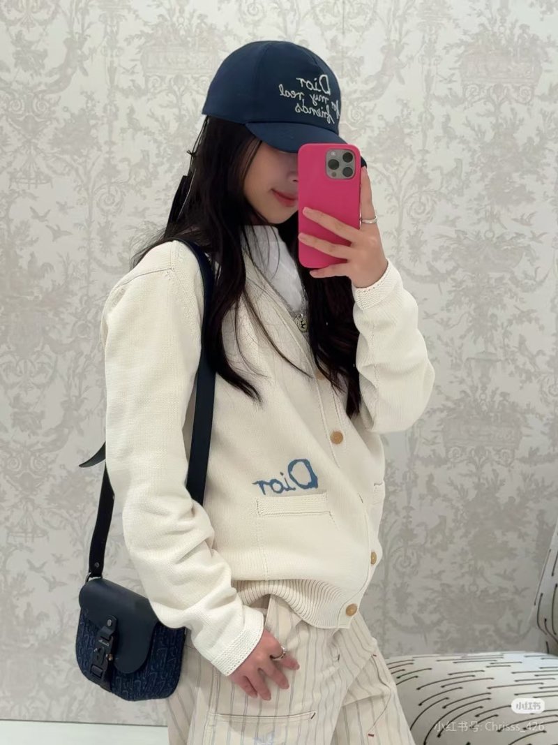Dior Cream Wool Blend Cardigan with Logo Embroidery view
