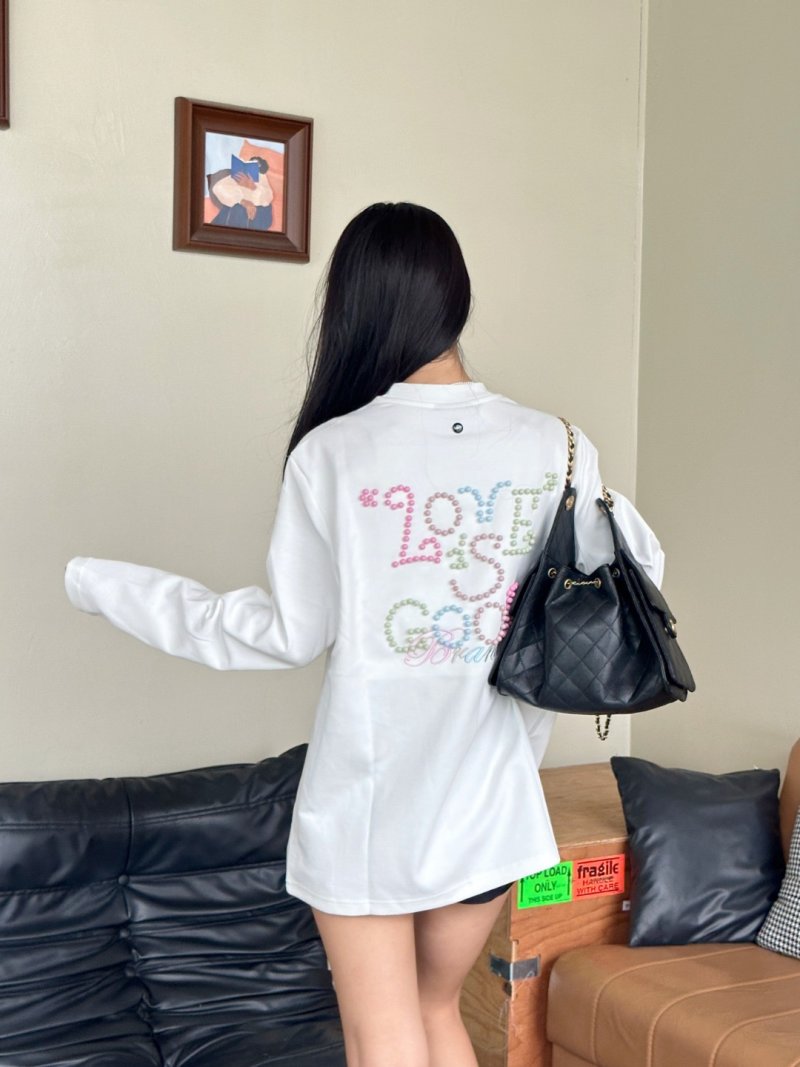 White Oversized Long Sleeve Graphic T-Shirt - Colorful Brand Print view